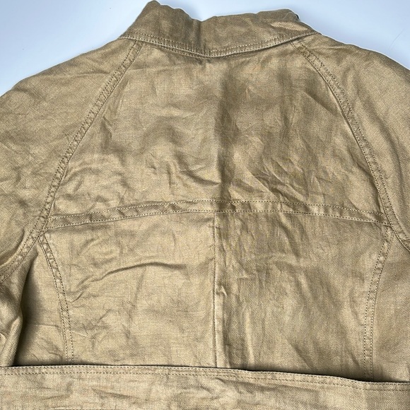 Live A Little Camel Linen Corduroy 3/4 Length Sleeves Button Up Belted Jacket L - Picture 9 of 9